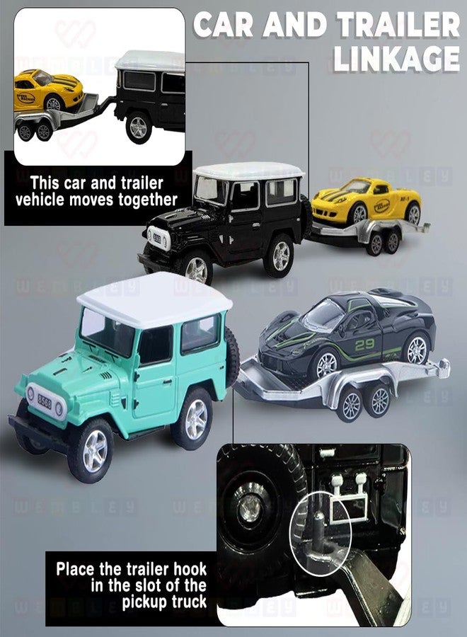 ويمبلي سيارة لعبة ويمبلي لاند كروزر مصبوبة مع مقطورة للأطفال من الجنسين، مجموعة لعب سيارة صغيرة تعمل بالسحب للخلف مع ناقلة نقل متعددة الاستخدامات عشوائية - مجموعة من قطعتين - Image 3